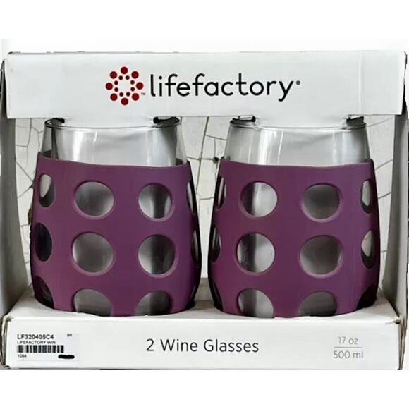 LIFEFACTORY 17 oz Wine Glasses w/ Protective Silicone Sleeves- Set Of 2 PURPLE - Picture 1 of 5